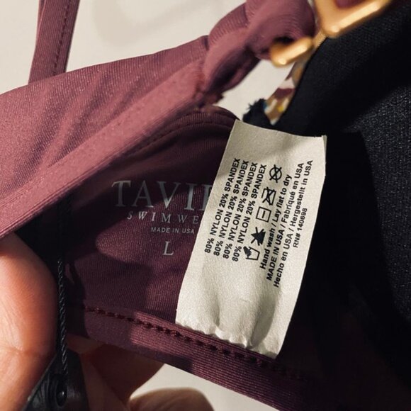 Tavik Swimwear Maroon Floral Trim Padded Beachy Bikini Top Women SZ L - Picture 11 of 11